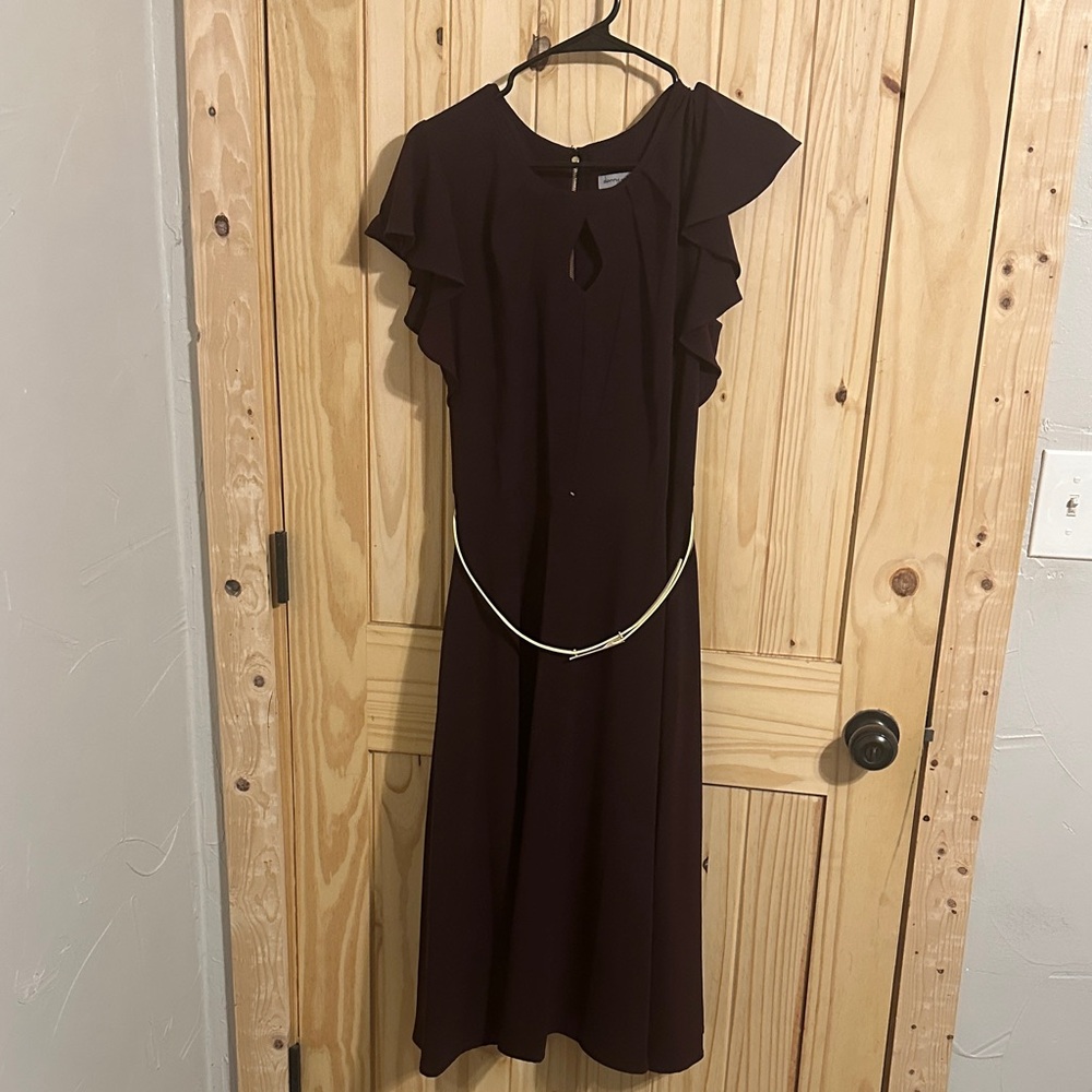 Danny & Nicole Maroon Midi Dress with Ruffle Sleeves